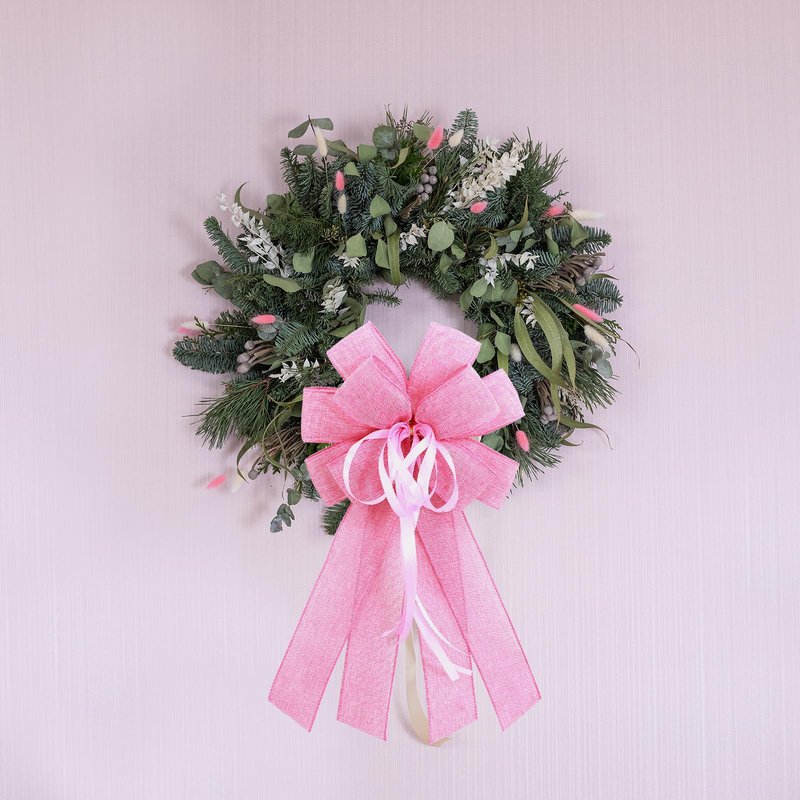 Anshome Large Pink Burlap Easter Wreath Bow, Spring Decorative Bow with String, 11.42 x 20.87 Inches