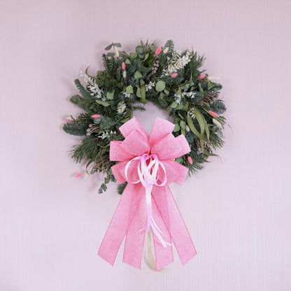 Anshome Large Pink Burlap Easter Wreath Bow, Spring Decorative Bow with String, 11.42 x 20.87 Inches