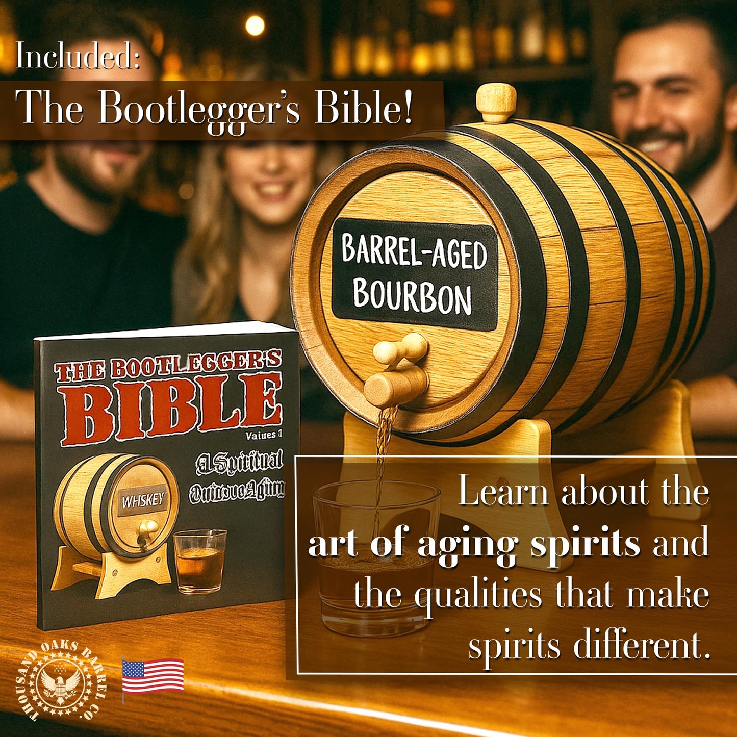 1 Liter Whiskey Barrel Dispenser with Chalkboard Front - Oak Barrels for Aging Whiskey, Cocktails, Tequila - Bourbon Barrel Home Bar Decor - Charred 1L Mini Whiskey Barrels