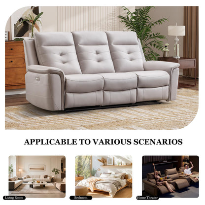 EBELLO 2 Pieces Faux Leather Power Recliner Sofa Set, Reclining Living Room Furniture Set, Included Loveseat and 3 Seat Electric Recliner Sofa, Modern Design for Living Room, Grey