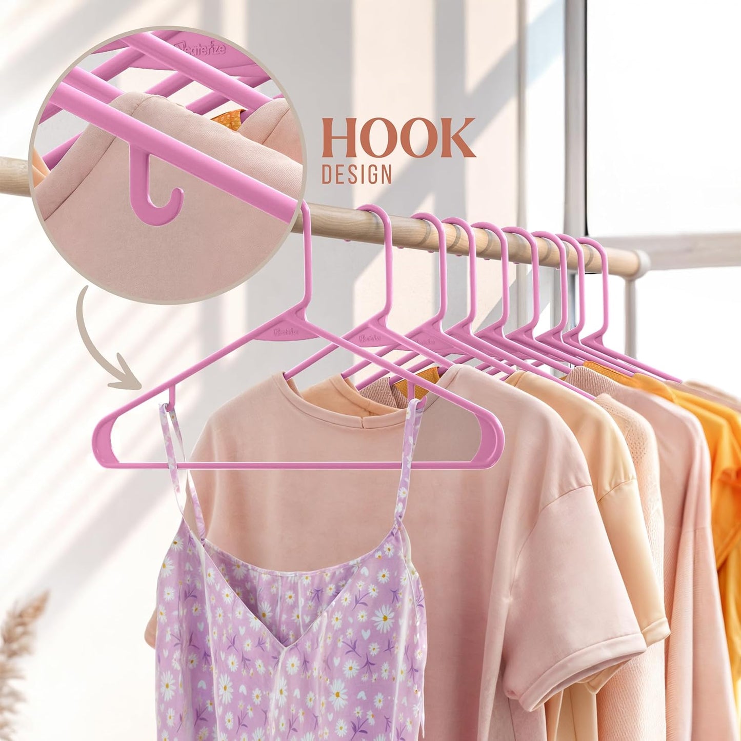 Plastic Hangers 20 Pack - Pink Clothes Hangers for Space-Saving Closet Organization