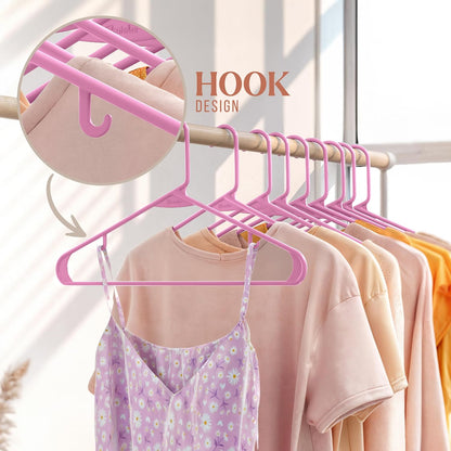 Plastic Hangers 20 Pack - Pink Clothes Hangers for Space-Saving Closet Organization