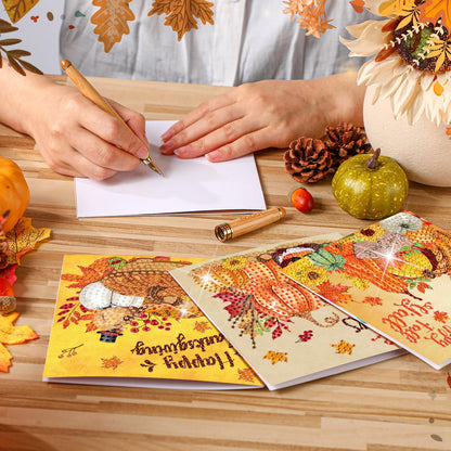 Saillong 12 Pack Thanksgiving Diamond Painting Greeting Card Kits DIY Fall Diamond Art Cards with Envelopes Pumpkin Turkey 5D Rhinestones Paint Card for Adults DIY Crafts Family Friend Birthday Gifts