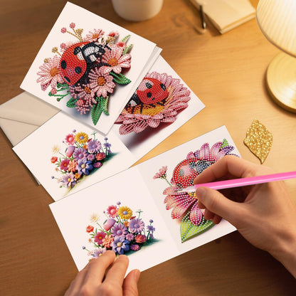 JZHYOAN 6Pcs Ladybug Flower Diamond Painting Greeting Cards DIY Diamond Art Greeting Card with Envelopes for Adults Embroidery Gem Arts and Crafts Card Kit for Birthday Holiday Mosaic Handmade Gift