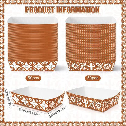 Funrous 100 Pcs Mexican Paper Food Trays - Pre-Assembled Taco Boats for Fiesta & Party Decor