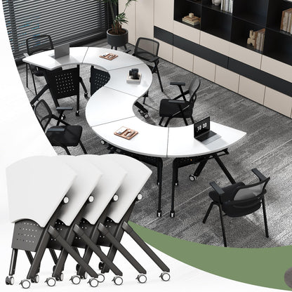 JFazzruit Folding Conference Table,Fan-Shaped Conference Room Tables with Wheels, Mobile Modular Seminar Meeting Desk for Classrooms,Office & Seminar (2, Fan-White)