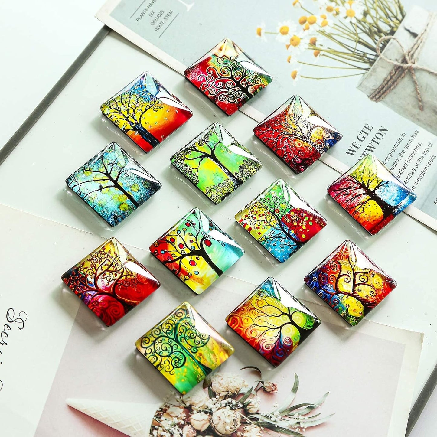 12Pcs Strong Magnetic Refrigerator Magnets, Square Glass Fridge Decoration for Office Whiteboard and Cabinet