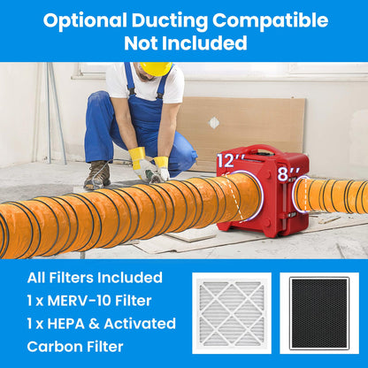 CADPXS Shield-550 Negative Machine Airbourne Cleaner HEPA Scrubber Water Damage Restoration Equipment Air Purifier, Air Scrubbers Red