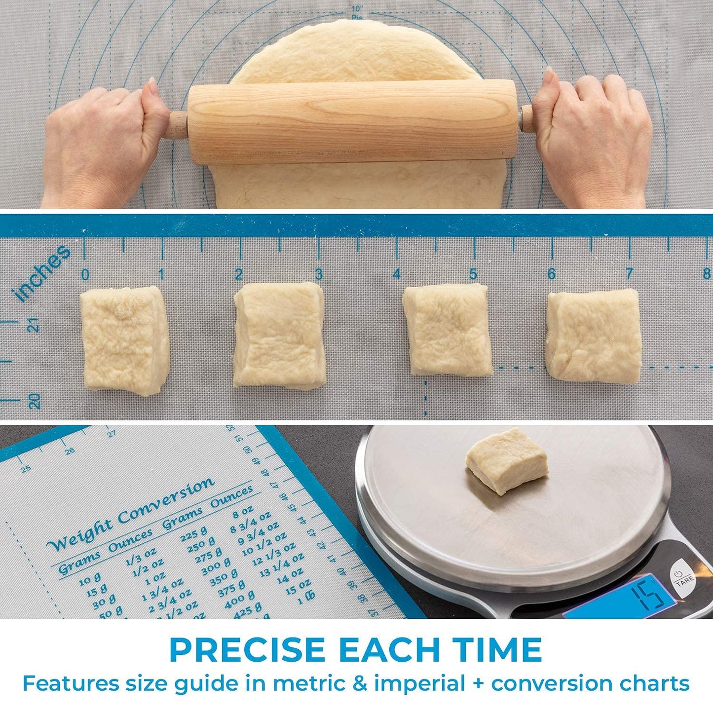 XXL Silicone Pastry Mat – Non-Slip, Easy-Clean Rolling Mat for Dough, Cookies, Pie, Bread, Pizza & Fondant – Extra Large 23.5” x 31.5” Baking Mats Board with Printed Measurements & Conversion Chart