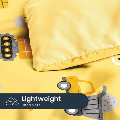 Set Set 5 Wake In Cloud - Construction Car Bedding for Boys, Excavator Truck Crane Tractor, Soft Lightweight Comforter