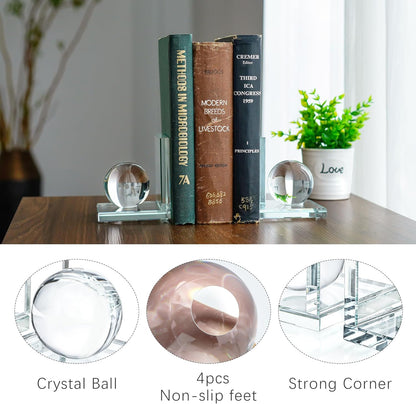 Skiennix Crystal Bookends - L-Shape Non-Skid Heavy-Duty Book Holders | Clear 4-Inch Decorative Ornaments