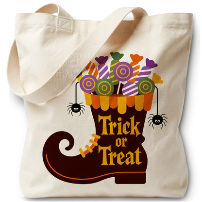 LRYBUD Trick or Treat Halloween Tote Bag for Women Canvas Womens Work Tote Bag Gifts