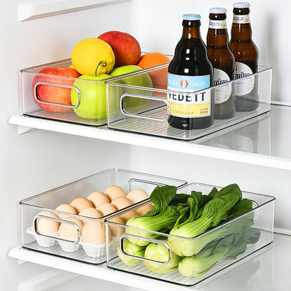 LotFancy Refrigerator Organizer Bins, 4 Pack,10x6x3 in, BPA Free Clear Plastic Storage Bins for Pantry Organization, Stackable Containers with Handles for Fridge, Kitchen Drawer, Freezer, Cabinet