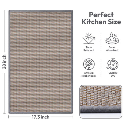Kitchen Mats for Floor, Kitchen Rug, Nonskid, Washable, Absorbent Kitchen Runner Rug for in Front of Sink, Entryway, Rubber Backing Indoor Door Mat, Farmhouse Style Standing Mat, 17.3"x28", Grey