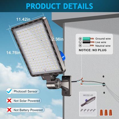 Dream Eeve 350W LED Parking Lot Light Dusk to Dawn Photocell 5000K Commercial Outdoor Area Light IP65 Waterproof 100-277V 52500LM Wall Mount