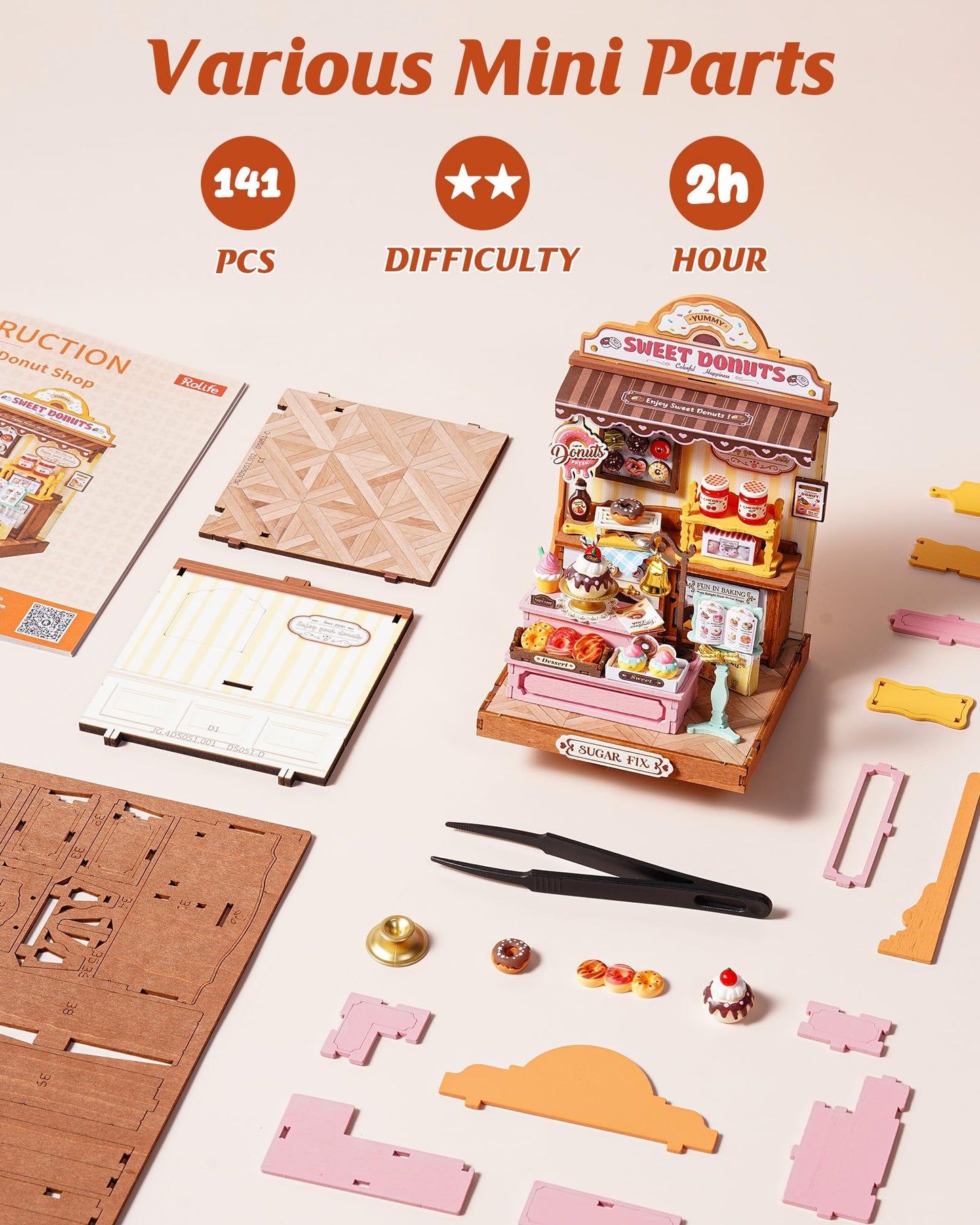 Rolife DIY Miniature Kit Mini Building Dollhouse Sweetie's Donut Shop, Miniverse Lifestyle Mini Bookshelf Decoration, DIY Hobbies for Friends (Sweetie's Donut Shop)
