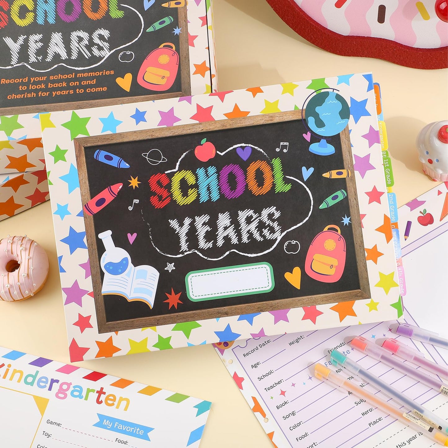 Scrapbooking Albums for Kids School Years Memory Book, Preschool to 12th Grade, 17 Pocket Pages for Photos & Artwork, Includes Birthday/Christmas/Halloween Pages, Index Tabs & Ruler, Gift-Ready Box