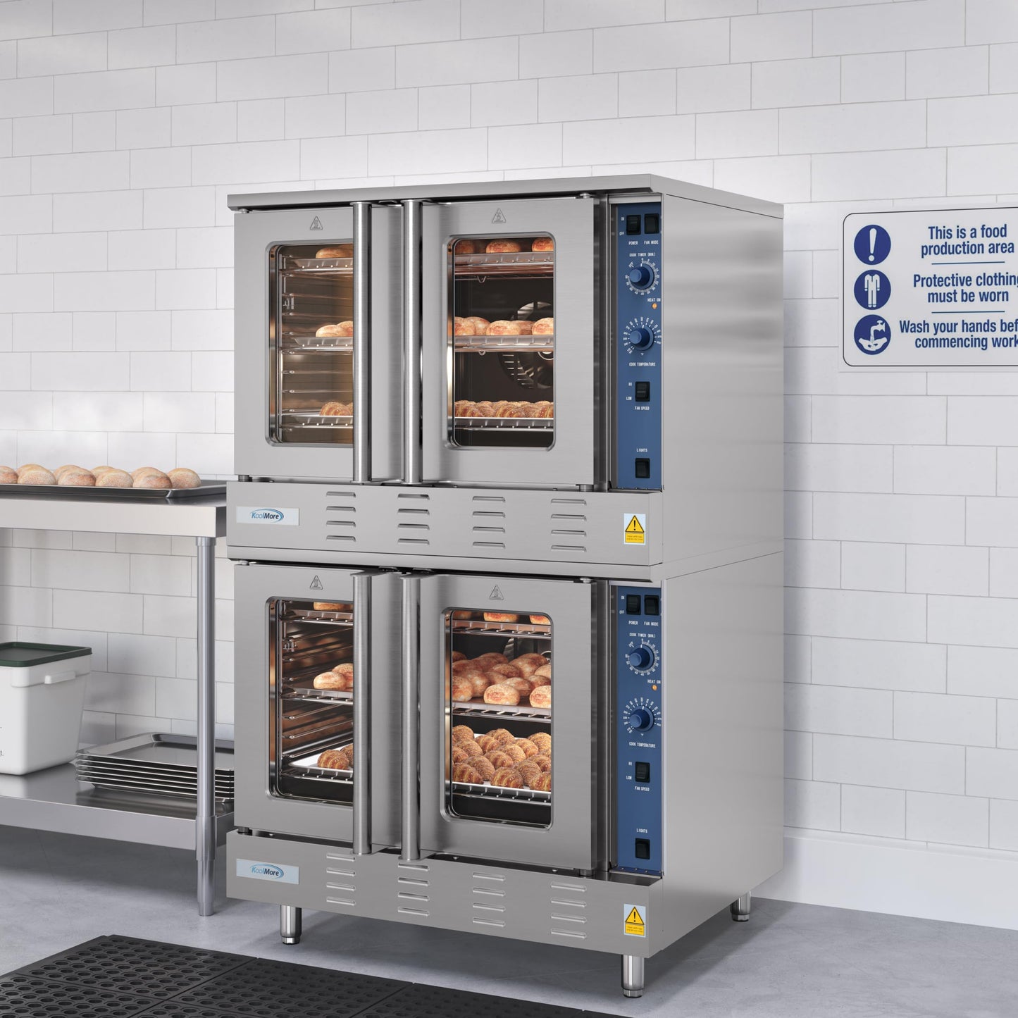 KoolMore 38 in. Full-Size Double Commercial Liquid Propane Convection Oven 108,000 BTU With Stacking And Casters in Stainless-Steel (KM-DCCO54-LPC)