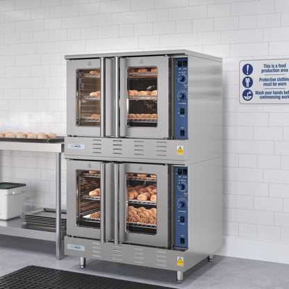 KoolMore 38 in. Full-Size Double Commercial Liquid Propane Convection Oven 108,000 BTU With Stacking And Casters in Stainless-Steel (KM-DCCO54-LPC)