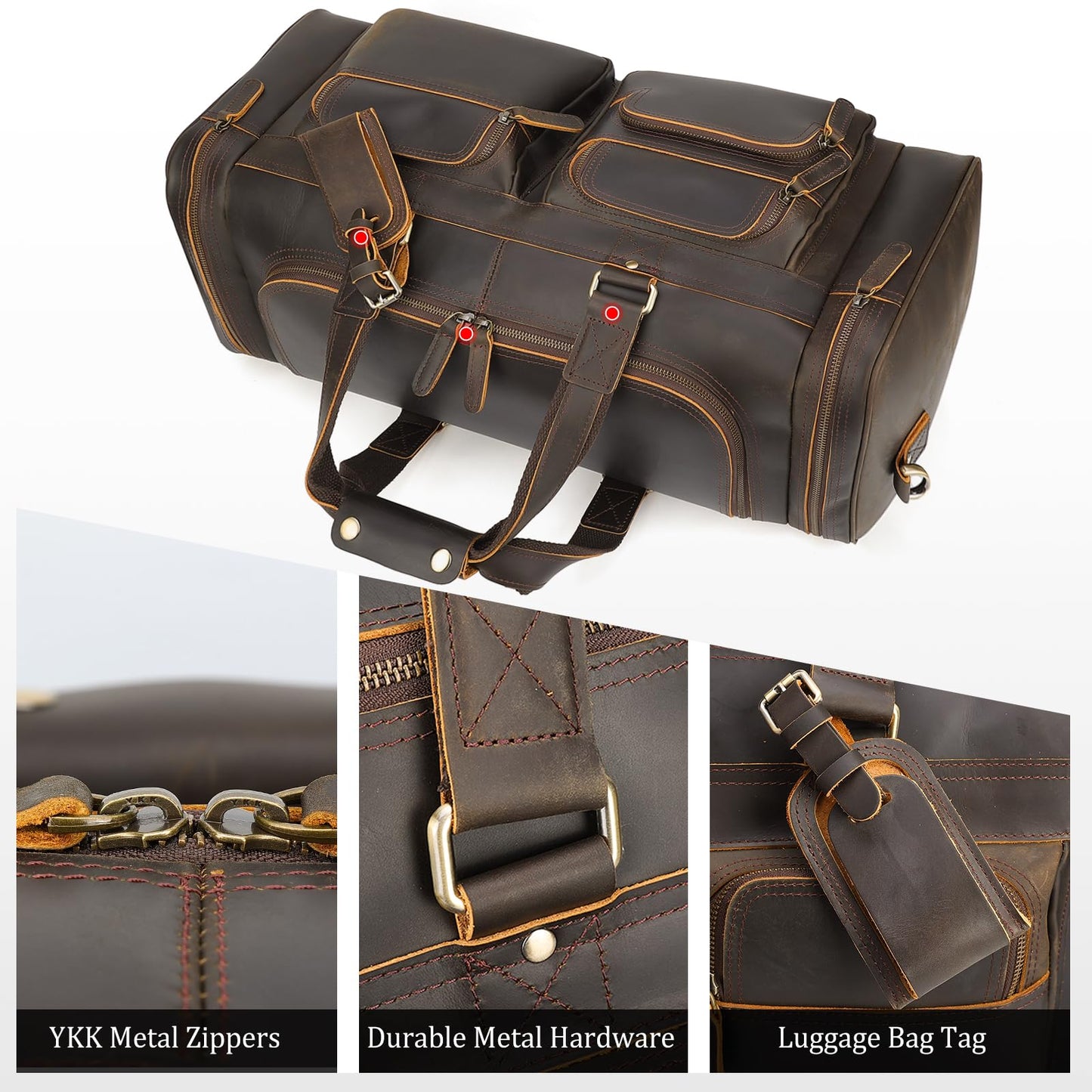 Polare 26" Leather Duffel Weekender Travel Bag For Men With Full Grain Cowhide Leather 56L
