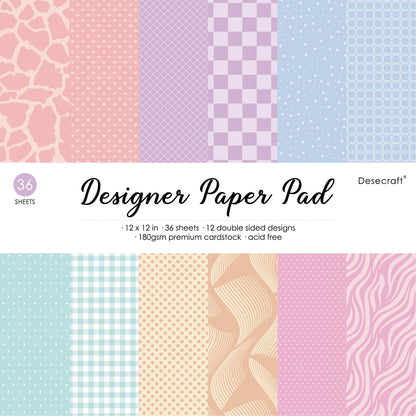 Desecraft 12x12 in Pastel Easter Scrapbooking Cardstock Decorative Paper - 36 Sheets - for Card Making Journaling Planner Origami Background Scrapbook Paper Scrapbook Materials Supplies