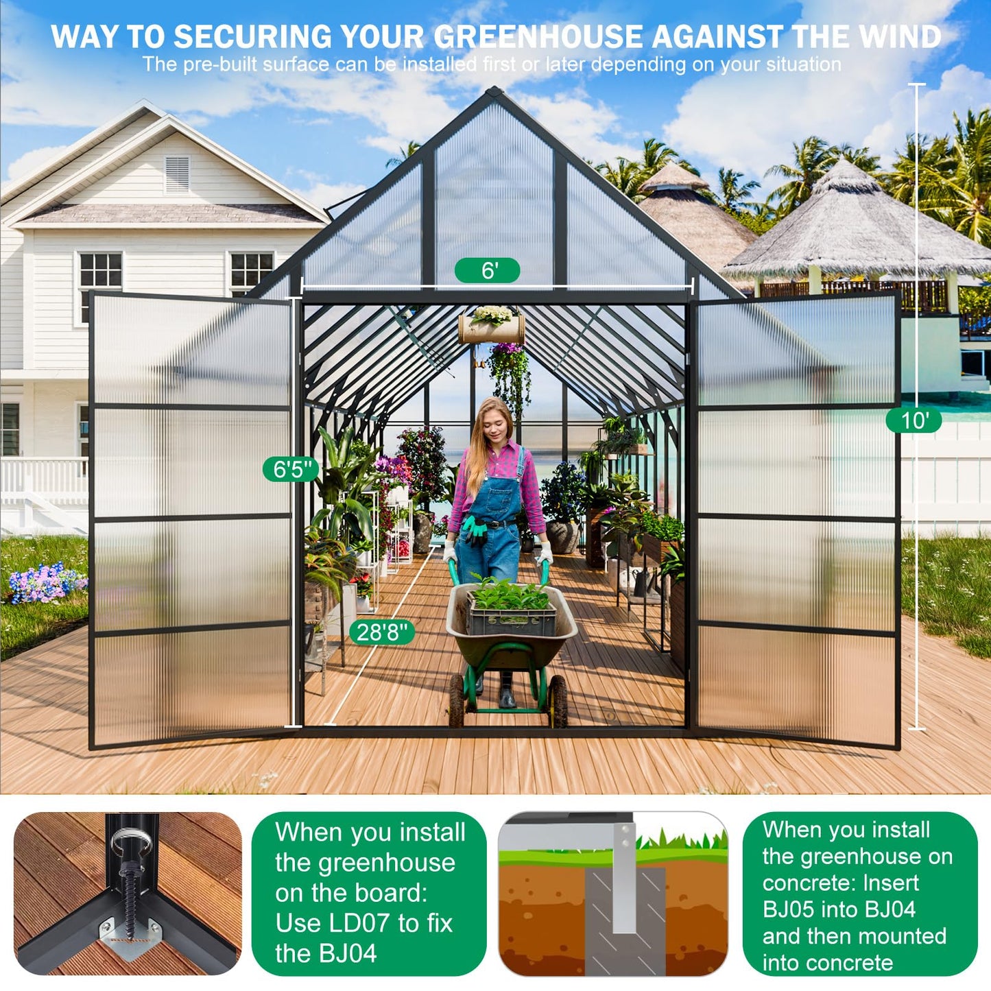 SELLERWE 28x10x10 FT Large Greenhouse, Easy Assembly Thicker Aluminum Hybrid Polycarbonate Greenhouses for Outdoors w/6 Windows,Heavy Duty Walk-in Greenhouses for Outside, Backyard, Graden