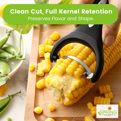 Spring Chef Stainless Steel Corn Peeler – Corn on the Cob Stripper Tool – Durable & Efficient Kernel Remover Tool – Easy to Use Kernel Cutter - Dishwasher Safe Kitchen Gadget - Set of 2 - Black