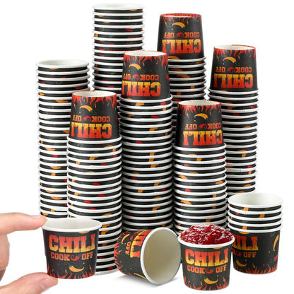 Teenyyou 300 Pcs 4 oz Chili Cook off Decorations Mini Chili Cook off Cups Disposable Food Sample Cups Small Tasting Paper Bowls for Mexican Party Supplies