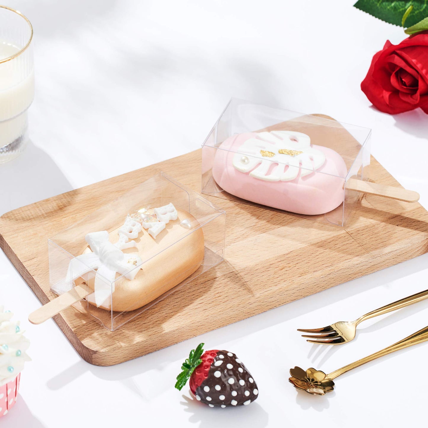 JCXGRVC 100PCS 3.7 x 2.2 x 1.5 inches Cakesicle Boxes, Rice Krispies Treat Boxes, Popsicle Boxes, Clear Ice Cream Shaped Favor Gift Boxes for Birthday Party Anniversary Favors