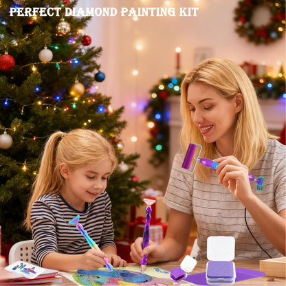 jecxucci Diamond Painting Art Drill Bead Dot Pen Kit with 6pcs Stainless Steel Tips, 6 Glue Clays, Diamond Art Roller and 50Pcs Cleaner Paper, 5D Diamond Painting Trays Sticky Pad (Purple + Rose Red)
