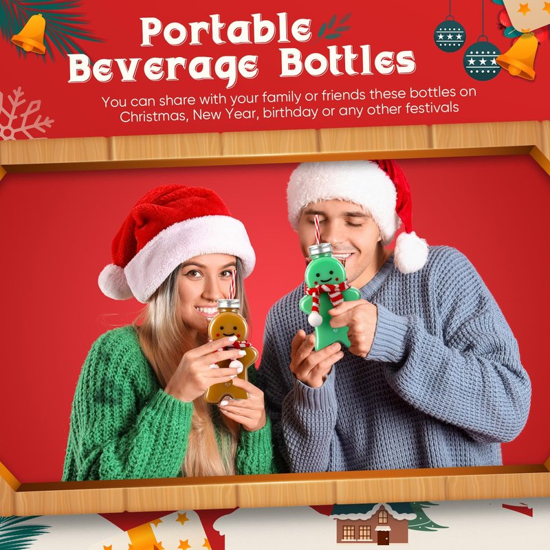 Baderke Christmas Plastic Bottles with Straws Set Including Reusable Drink Empty Bottles Straws and Caps for Christmas Party Milk Juicing Drinking