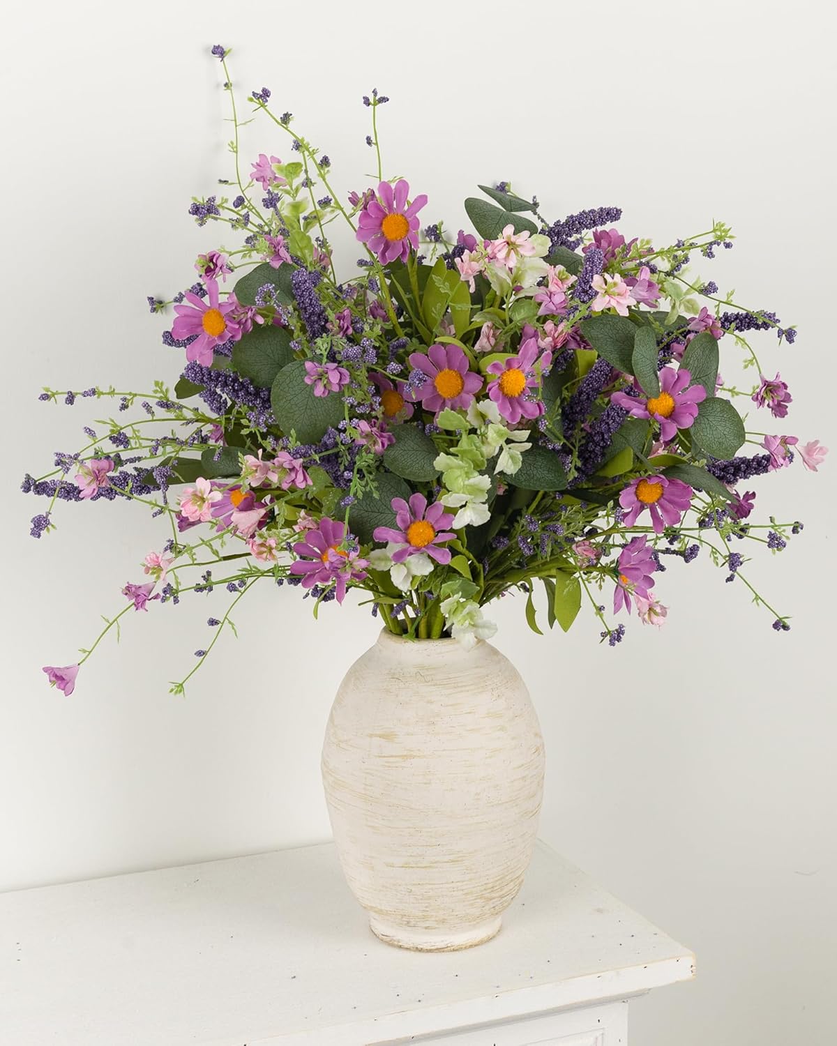 YUGALI 6 20" Pcs Artificial Plants Daisy Flowers Branches for Vase Faux Silk Spring Greenery Stems with Eucalyptus