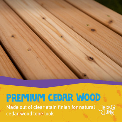 Jack and June Premium Cedar Wood Rectangular Picnic Table Easy Assembly Rounded Corners Comfortable for Kids and Adults
