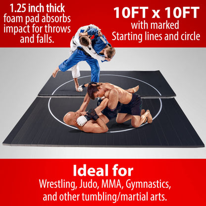 Gold Medal Sports 10' x 10' x 1.25" Wrestling Mat, Jiu Jitsu, BJJ, Wrestling Mats, Martial Arts, Thick with Automatic Connector, Wrestling for Home, Judo, Tatami, Flexi Roll