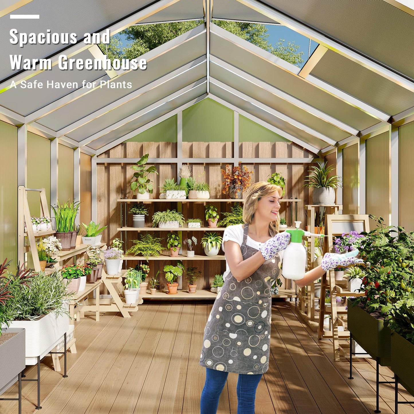 GarveeTech 8X12 FT Greenhouse, Polycarbonate Garden Greenhouse for Outdoors,Aluminum Frame Green House with Lockable Door and Adjustable Roof Vent, Ideal for Backyard Patio and Outside Growing