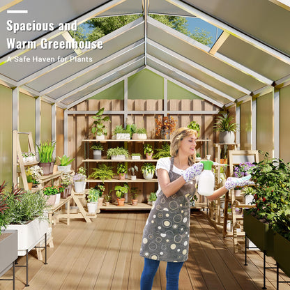 GarveeTech 8X12 FT Greenhouse, Polycarbonate Garden Greenhouse for Outdoors,Aluminum Frame Green House with Lockable Door and Adjustable Roof Vent, Ideal for Backyard Patio and Outside Growing