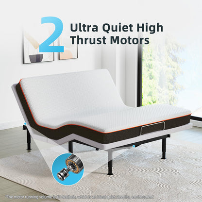 Yiree Heavy Duty King Adjustable Bed Frame, Wireless Remote, Dual USB Ports,Ergonomic Upholstered Bed Frame, Lift Motor, Under Bed Lighting, Independent Head and Foot Tilt