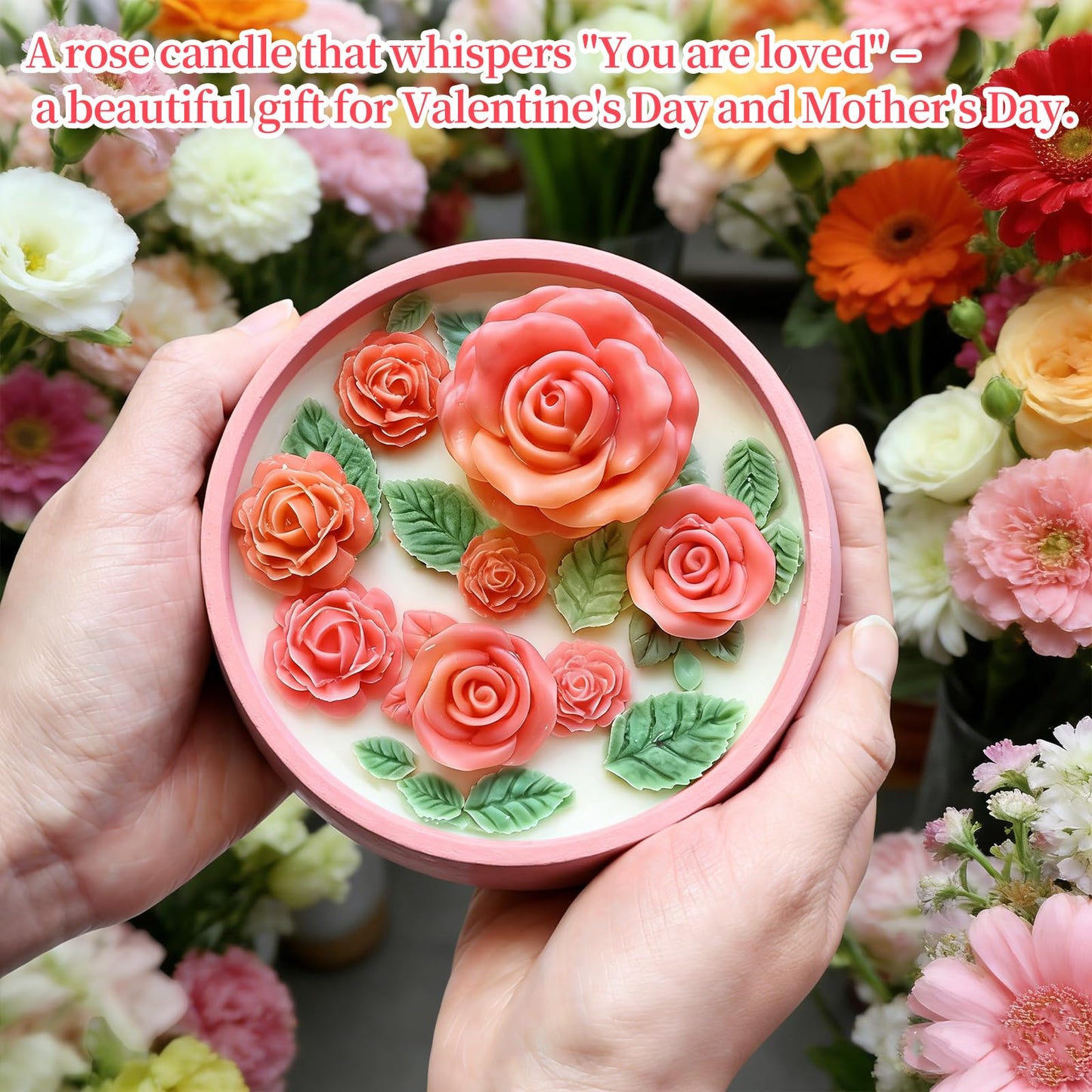 ZQYSING Rose Candle Molds, 5Pcs Rose Silicone Molds for Candle Making, Roses Flower Leaf Mold and Round Candle Vessel Mold Set for Scented Candles, Handmade Soap, Epoxy Resin Casting, Mom Gifts
