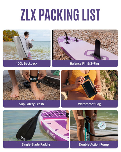 ZLX 11'6"x35" Ultra Wide Inflatable Stand Up Paddle Board | Stable Non-Slip Deck Pad, Unique Fin System, Premium SUP Accessories & Backpack - Upgraded Pump for Adults, All Skill Levels