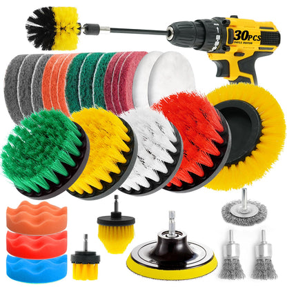 ETOUPA 30 Piece Drill Brush Attachments Set, Scrub Pads & Sponge & Wire Brush for Drill, Power Scrubber Brush with Extend Long Attachment, Drill Scrubber Brush Kit for Bathroom, Floor, Car, Grout