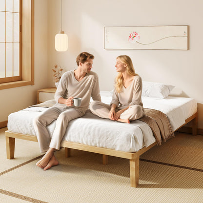 IOTXY Queen Platform Bed Frame - 12 Inch Solid Wood Mattress Foundation Base with Heavy-Duty Support Slats & Legs, Rubberwood Queen-Size Bedframe