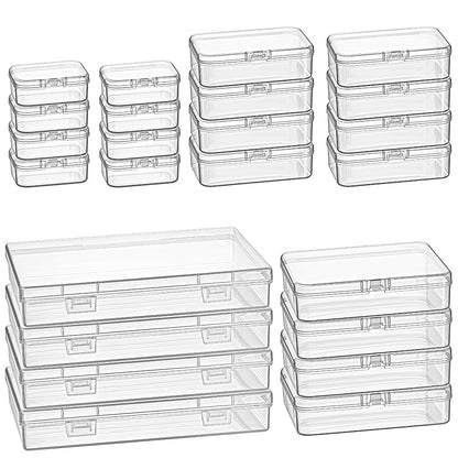 Goodma 24 Pieces Mixed Sizes Rectangular Empty Mini Clear Plastic Organizer Storage Box Containers with Hinged Lids for Small Items and Other Craft Projects