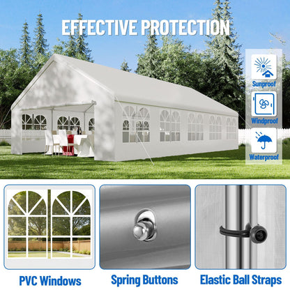 20x33 ft Heavy Duty Party Tent, Outdoor Wedding Canopy with Removable Sidewalls & Waterproof UV Roof, White Commercial Event Shelter for Backyard, Reception, Festival, Camping