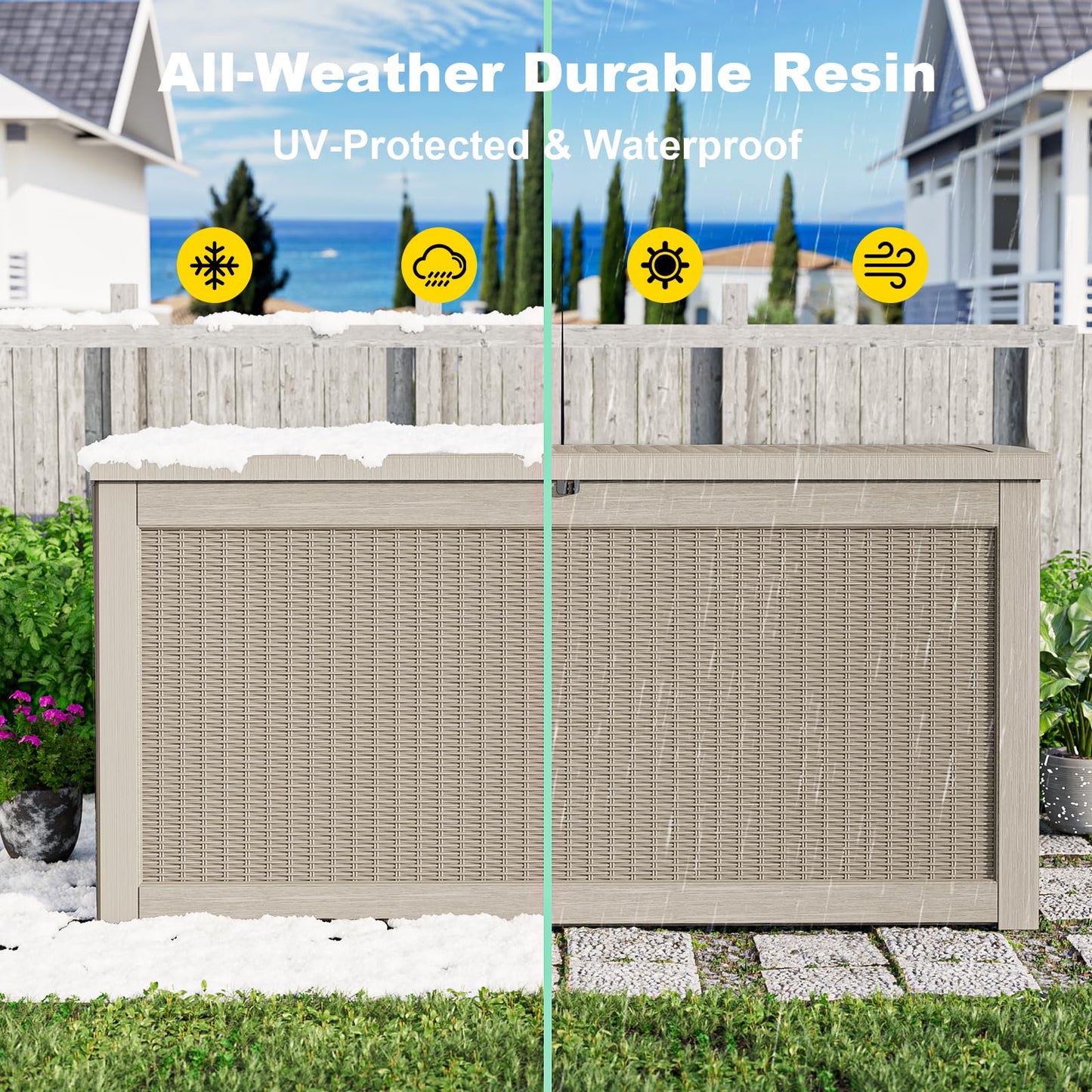MAIUSCOLI Outdoor Waterproof Resin Storage Deck Box Lockable Outside Bench UV Resistant Bin Patio Porch Furniture Pool Float Garden Tool Cushion (Grey, 320 Gallon)