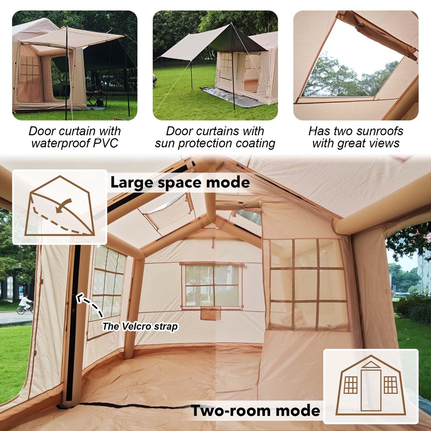 13'x10' Inflatable Camping Tents with Blackout Canopy, Large Inflatable Tent 10-12 Person, 4 Season Blow up Tents for Camping with Stove Jack, Waterproof Inflatable Hot Tent for Camping Outdoors