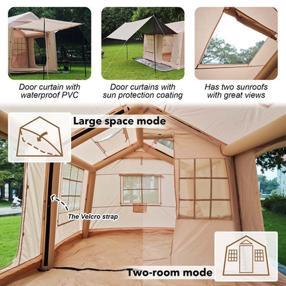 13'x10' Inflatable Camping Tents with Blackout Canopy, Large Inflatable Tent 10-12 Person, 4 Season Blow up Tents for Camping with Stove Jack, Waterproof Inflatable Hot Tent for Camping Outdoors
