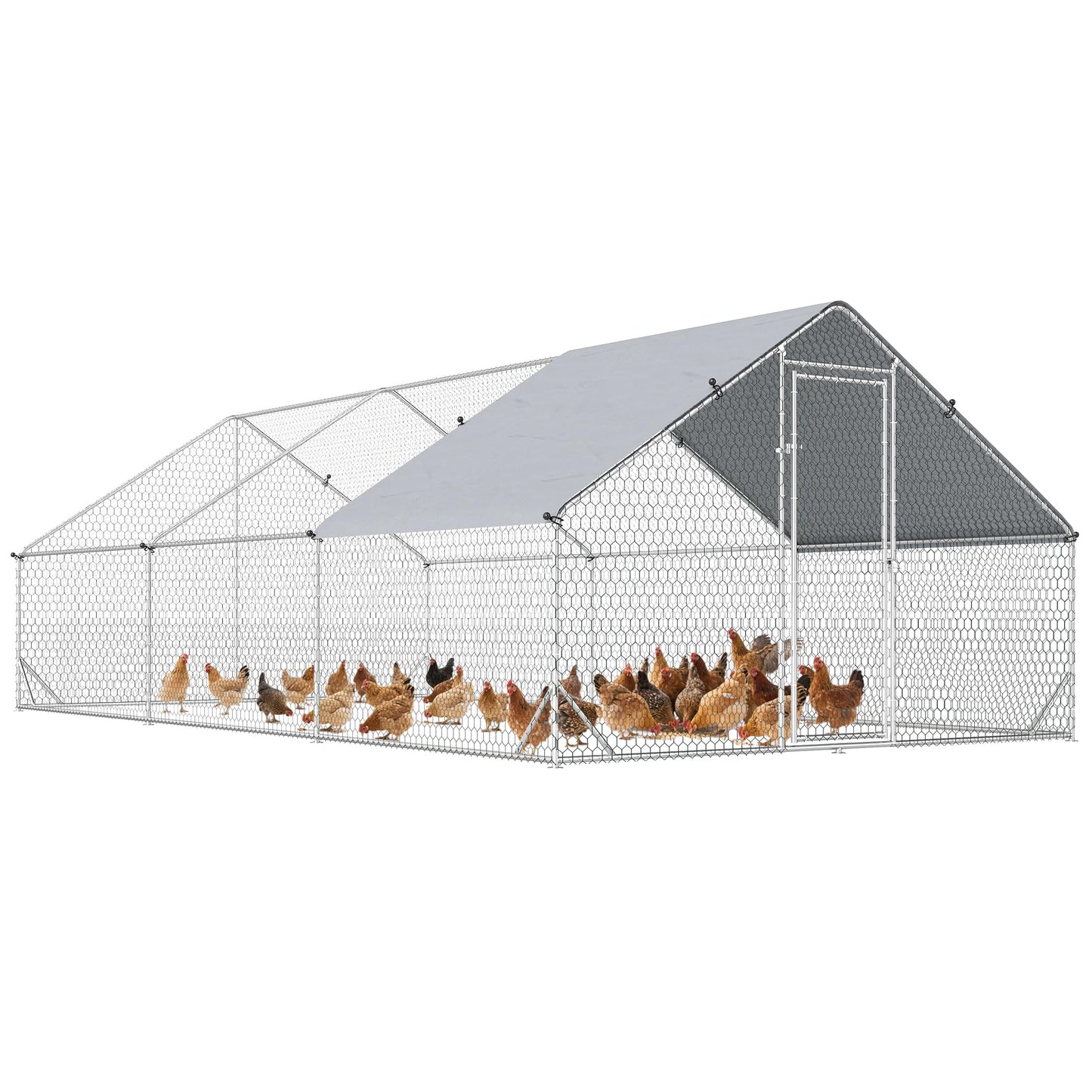 PawHut Large Chicken Coop Metal Chicken Run with Waterproof and Anti-UV Cover, Spire Shaped Walk in Fence Cage Hen House for Outdoor and Yard Farm Use, 1" Tube Diameter, 9.8' x 19.7' x 6.6'
