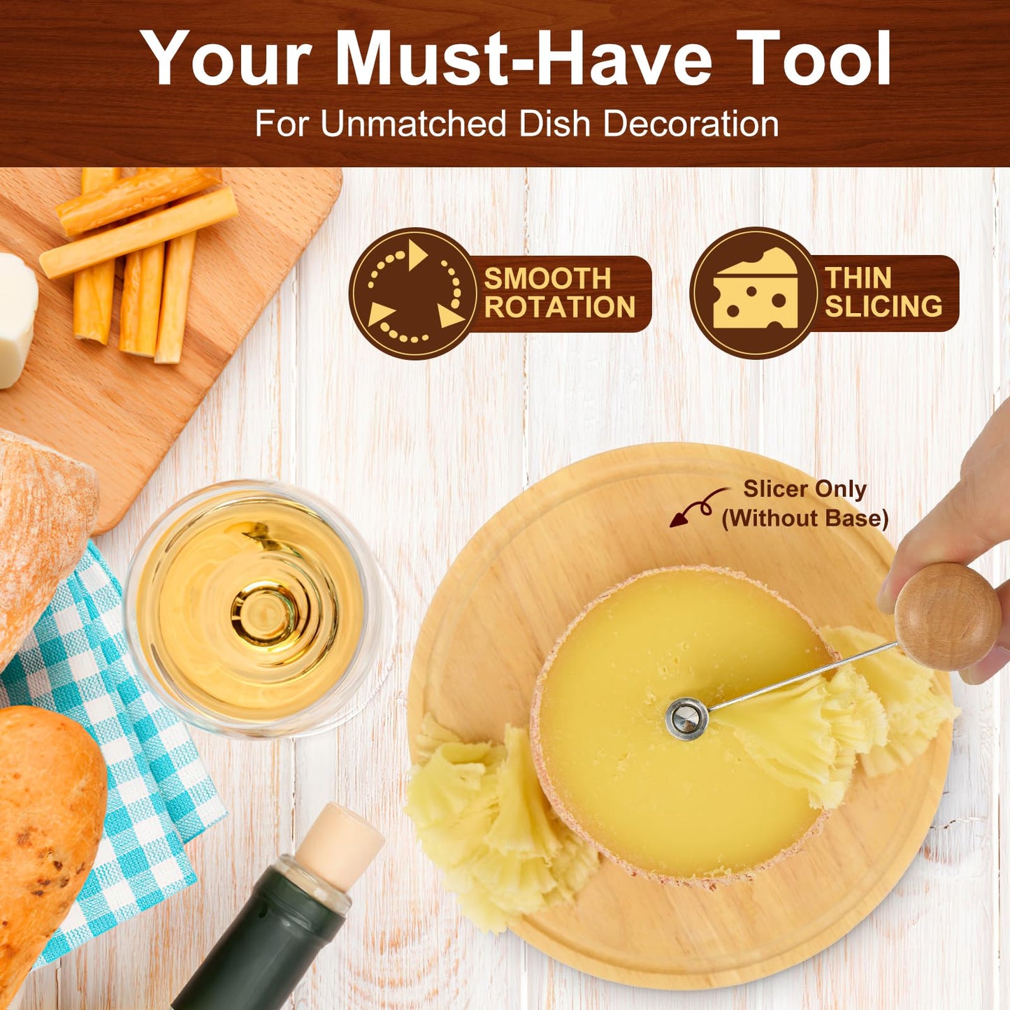 Homoyoyo Cheese Curler Wheel: Stainless Steel Cheese Butter Chocolate Shaver to Create Beautiful Rose-Shaped Cuts Revealing Its Rich Flavor for Restaurants, Cafes, Dessert Shops, Home (Slicer Only)
