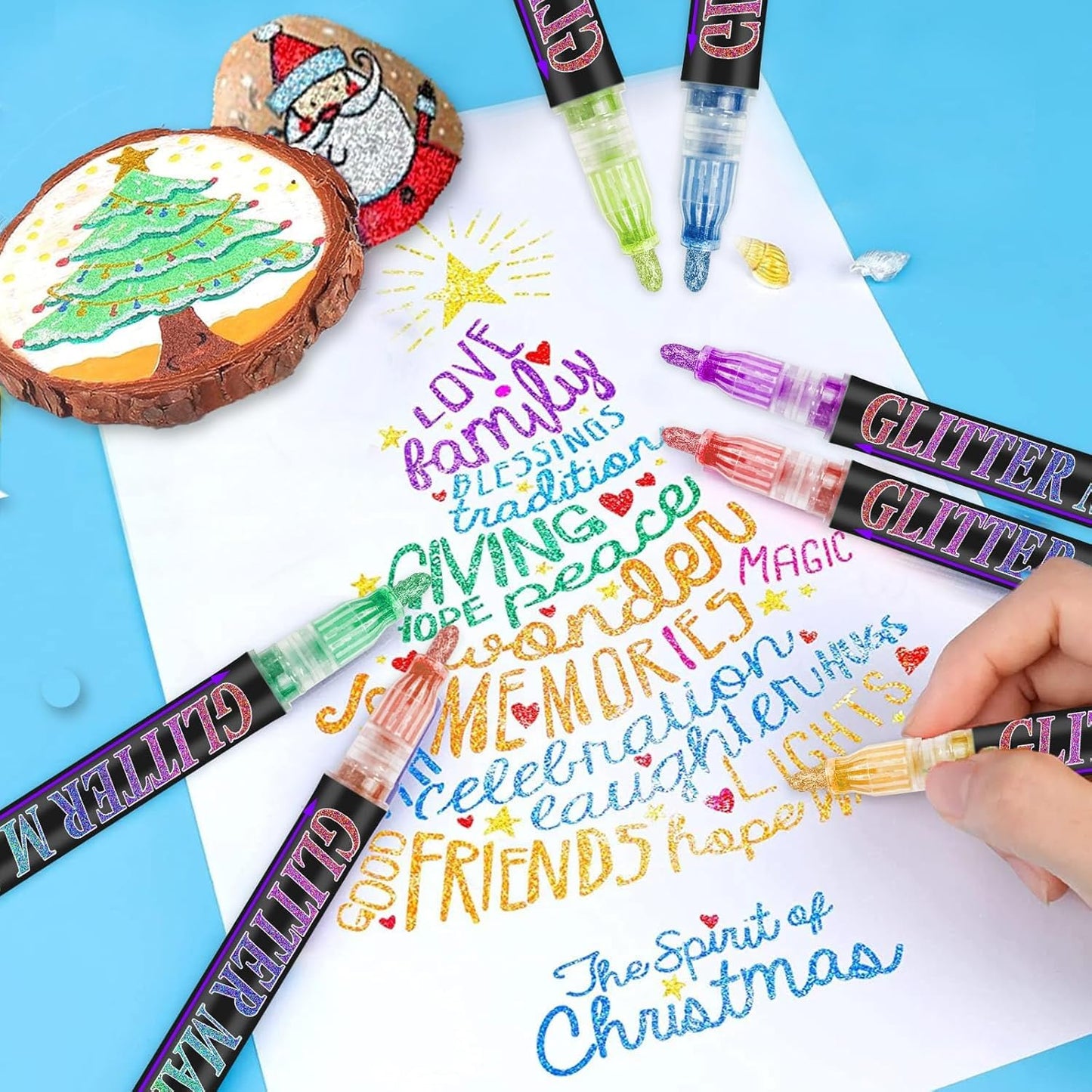 Celepen Glitter Marker Pens, 12 Colors Metallic Shimmer Glitter Markers Paint Pens, Glitter Art Marker for Adults DIY Crafts Greeting Birthday Cards Making Poster Album Scrapbooking Wood