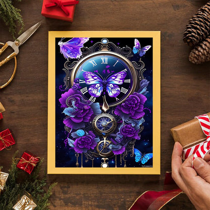 TUTUMAY21 5D Purple Fantasy Clock Diamond Art Painting Kits, Nature Diamond Painting Full Diamond Art Kits for Adults Embroidery Cross Stitch Arts Craft Supply Canvas Wall Decor 12x16 inch